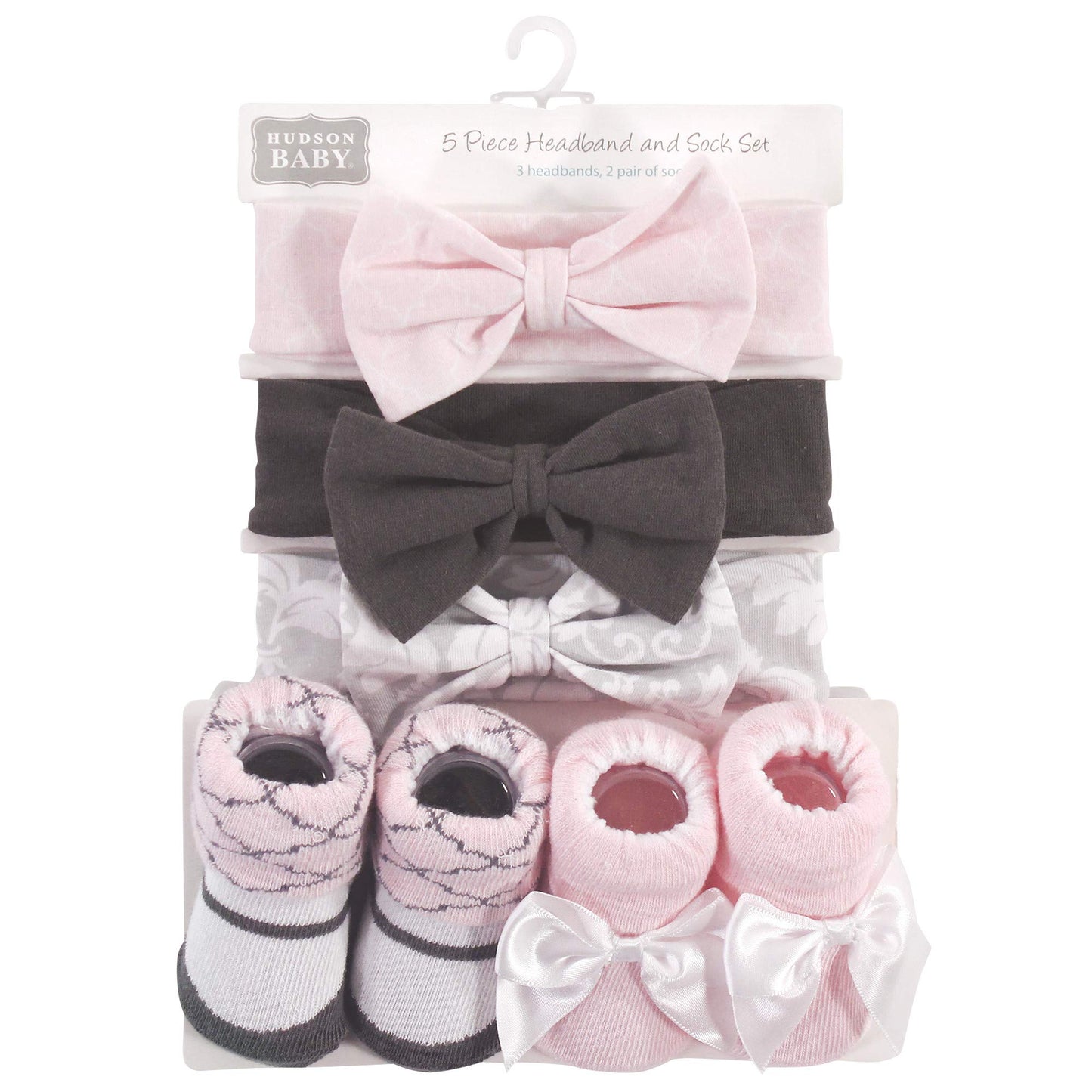 Hudson Baby Unisex Baby Headband And Socks Set, Damask, 0-9 Months