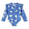 Gerber Girls' Toddler Long Sleeve One Piece Rashguard Swimsuit, Blue Daisies, 12 Months