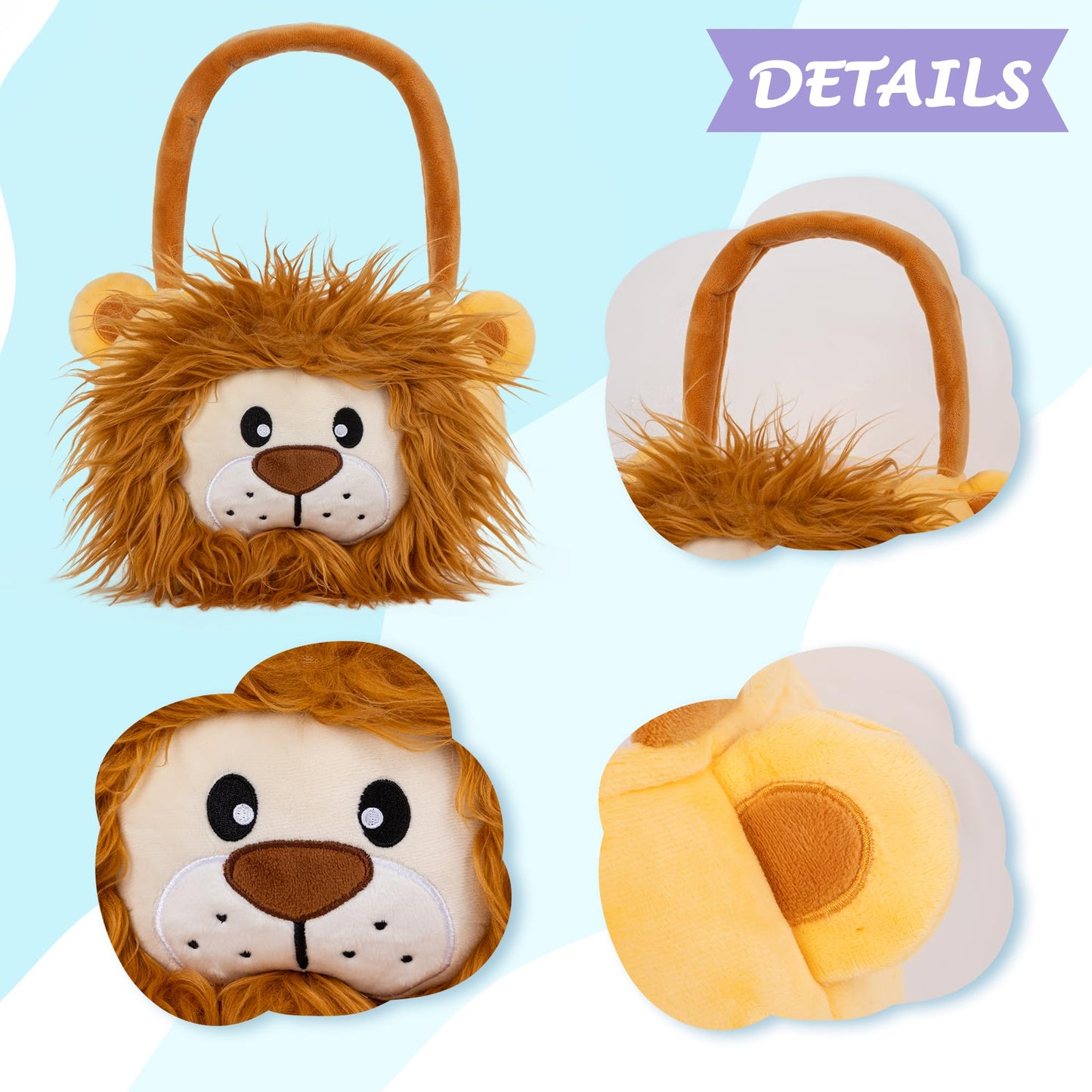 Lion Easter Basket For Kids, Cute Plush Empty Bucket With Small Ears And Handle Egg Hunt Tote Candy Bag Basket For Boys Girlstee