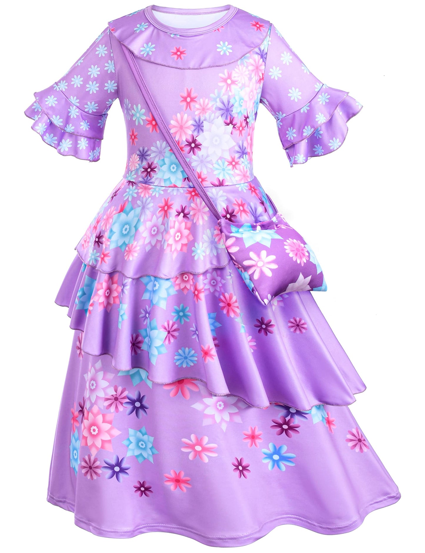 Kaisebile Princess Costume Dress For Girls Birthday Halloween Party Dress Up With Bag,Leis Necklace Headband 7-8 Years