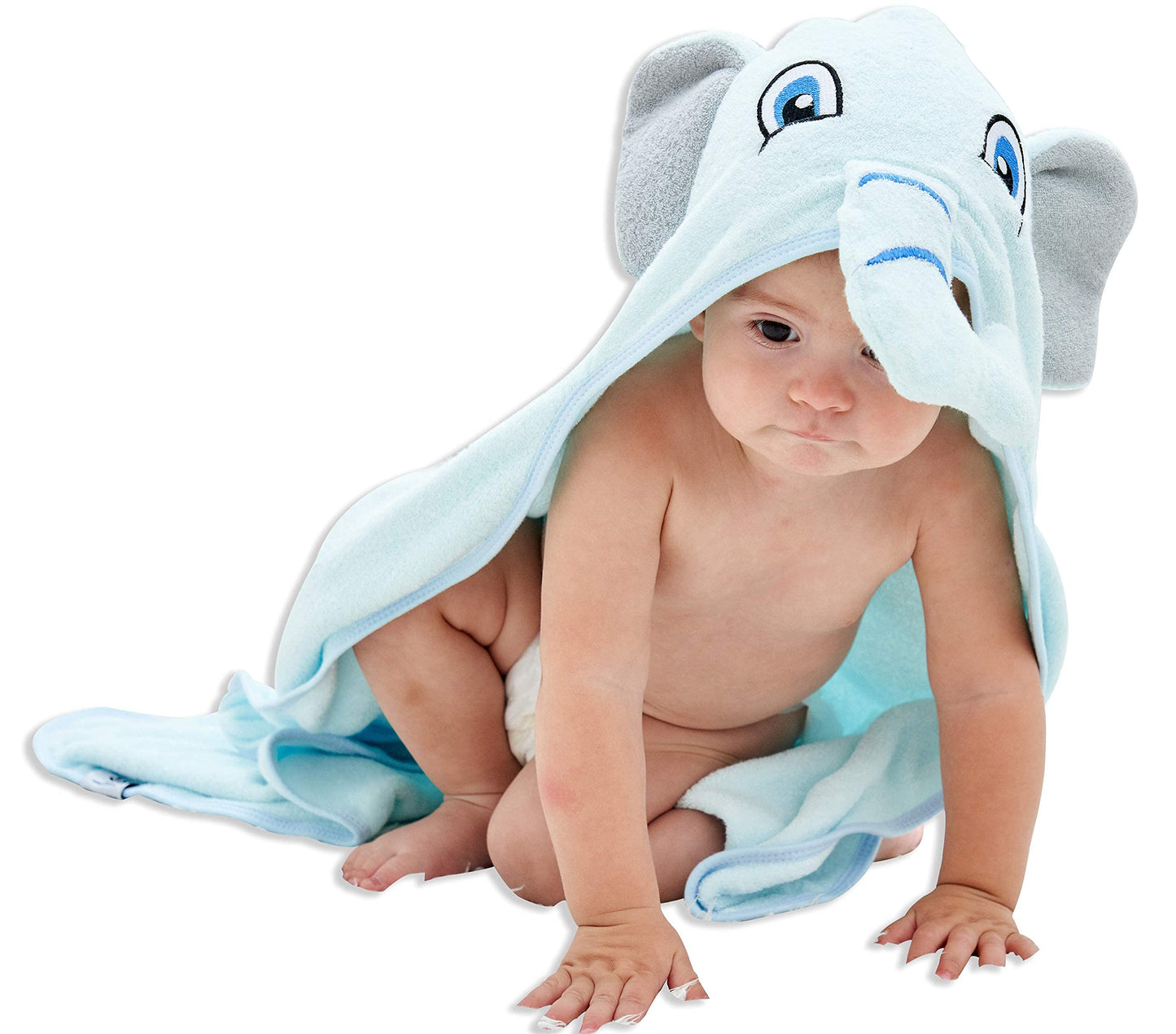 Hiphop Panda Bamboo Hooded Baby Towel - Soft Hooded Bath Towel For Babie, Toddler,Infant, Perfect For Boy And Girl - (Blue Eleph