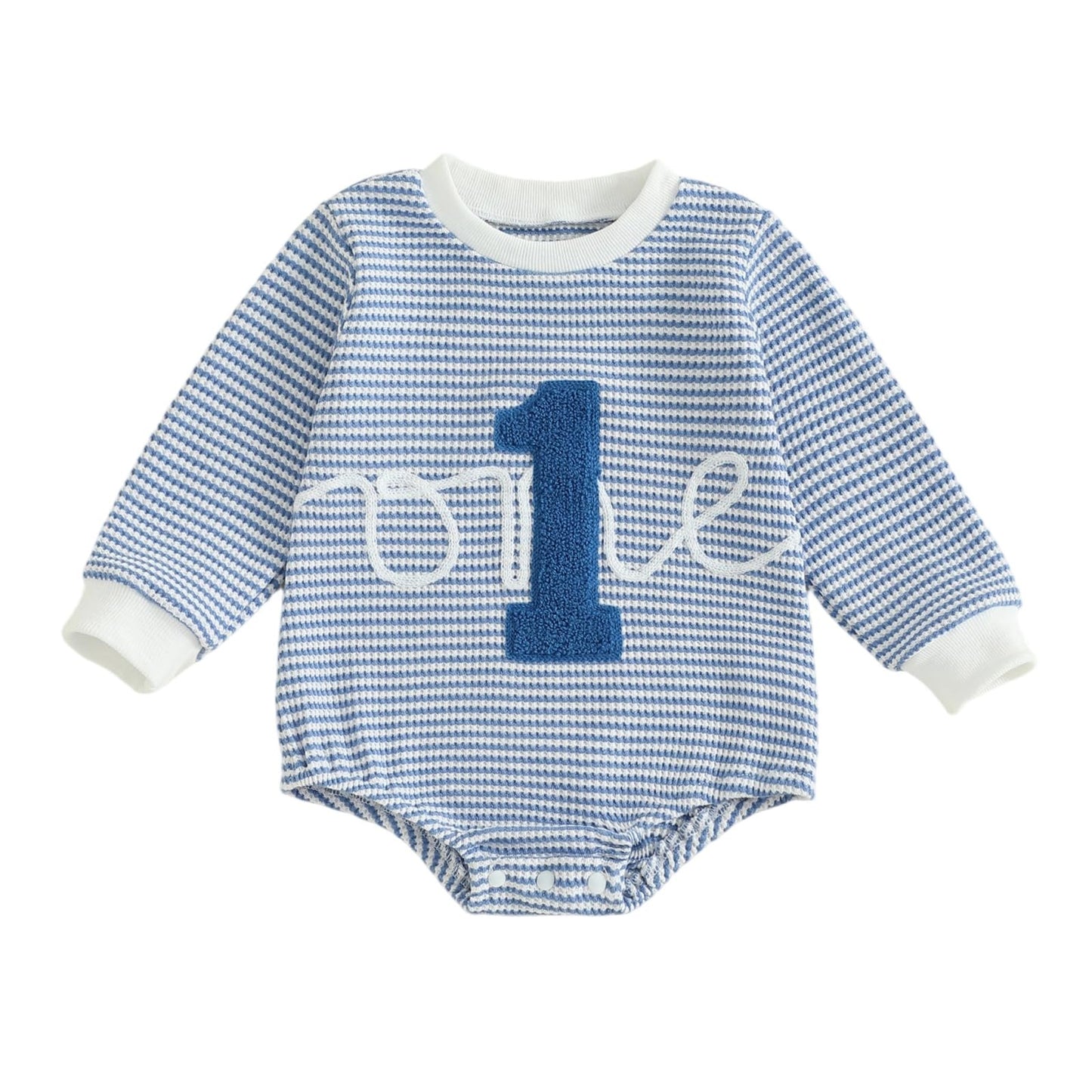 VISGOGO Baby Boy Girl 1st Birthday Outfit One Birthday Embroidery Waffle Romper Sleeveless Oversized Jumpsuit One Year Old (Blue