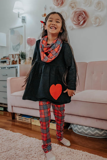 Unique Baby Girls 3 Piece Valentines Day Toddler Plaid Heart Legging Set Outfit (6 Years, Red)