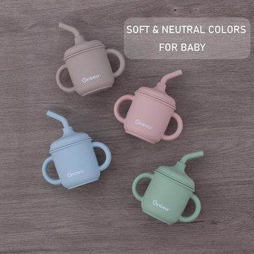 Ginbear 2-In-1 Sip-N-Straw Cup For Baby, Spill Proof Non-Toxic Bpa Free Food Grade Silicone Training Transition Sippy Cup For To