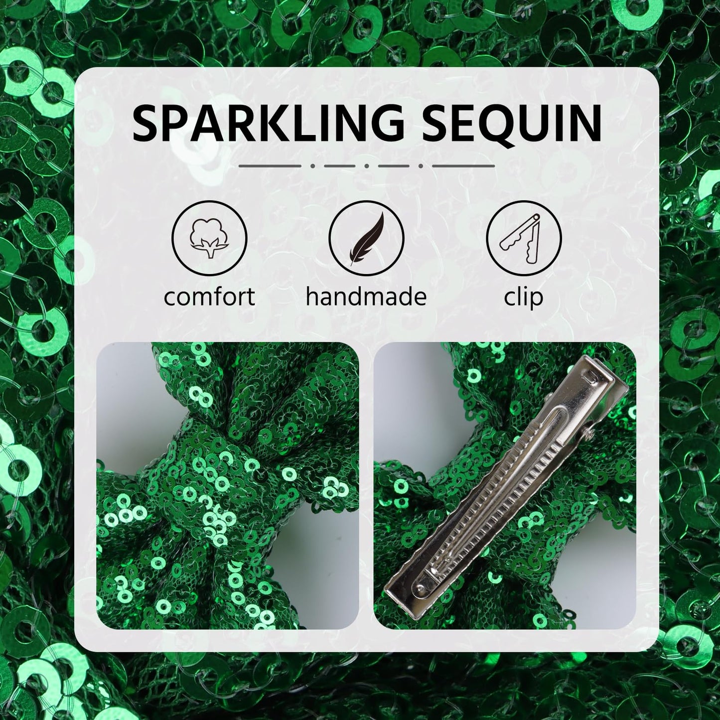 Lanmerry Hair Clip - 5 Inches St.Patrick'S Day Sequins Large Bow With Alligator Clip - Green - Hair Accessories For Women Teens