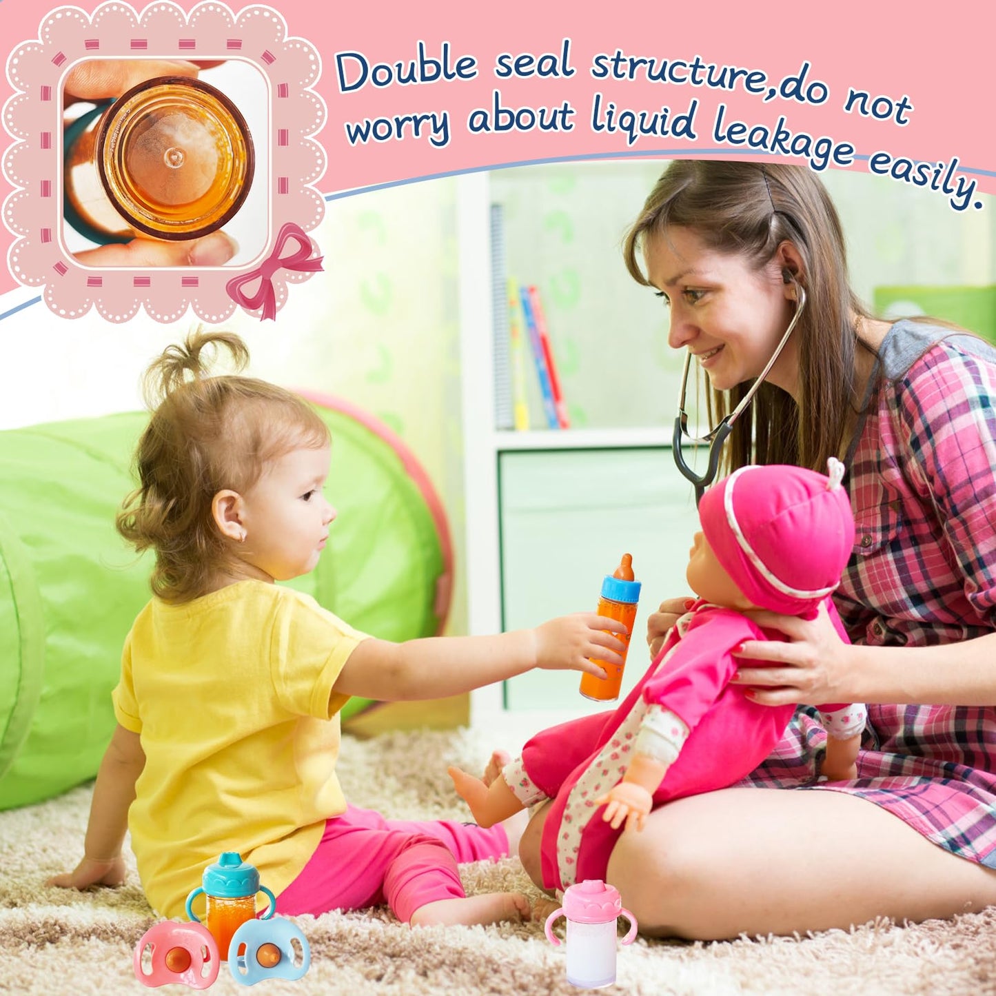 12 Pcs Baby Doll Accessories Magic Bottle Set,Pretend Play Feeding Toy Set With Package,Doll Feeding Set For Kids Girls,Magic Di