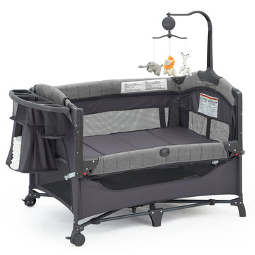 Qutanix Baby Bedside Bassinet Sleeper,5-In-1 Pack And Play With Full-Size Bassinet,Baby Playard With Changing Table,Storage Shel