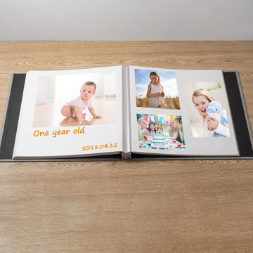 Henpisen Baby Memory Book, Photo Album Self Adhesive With Picture Display Window,40 Pages Grey Linen Cover Scrapbook For Baby Bo
