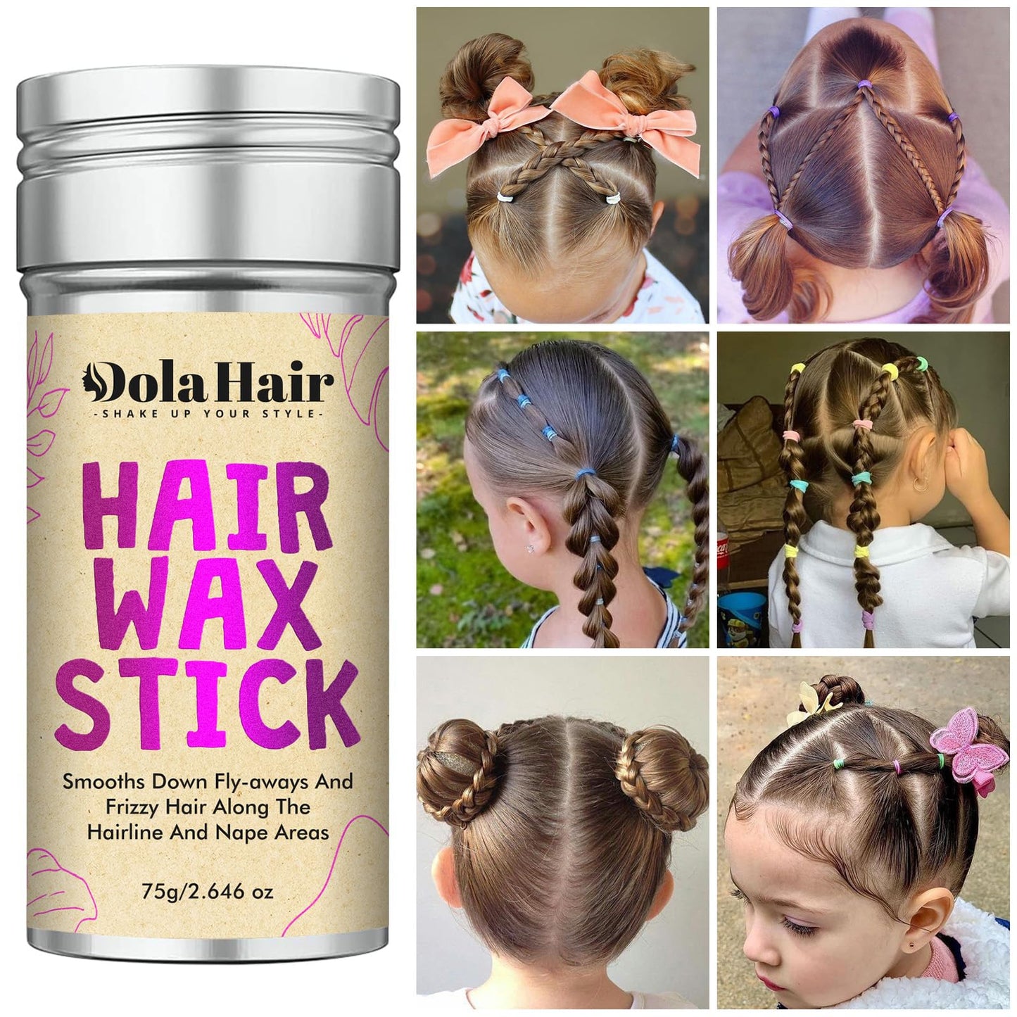 Dolahair Hair Wax Stick & Accessories - Flyaway Control For Kids & Women, 50 Pcs Colorful Elastic Hair Bands, 1 Pcs Slick Back H