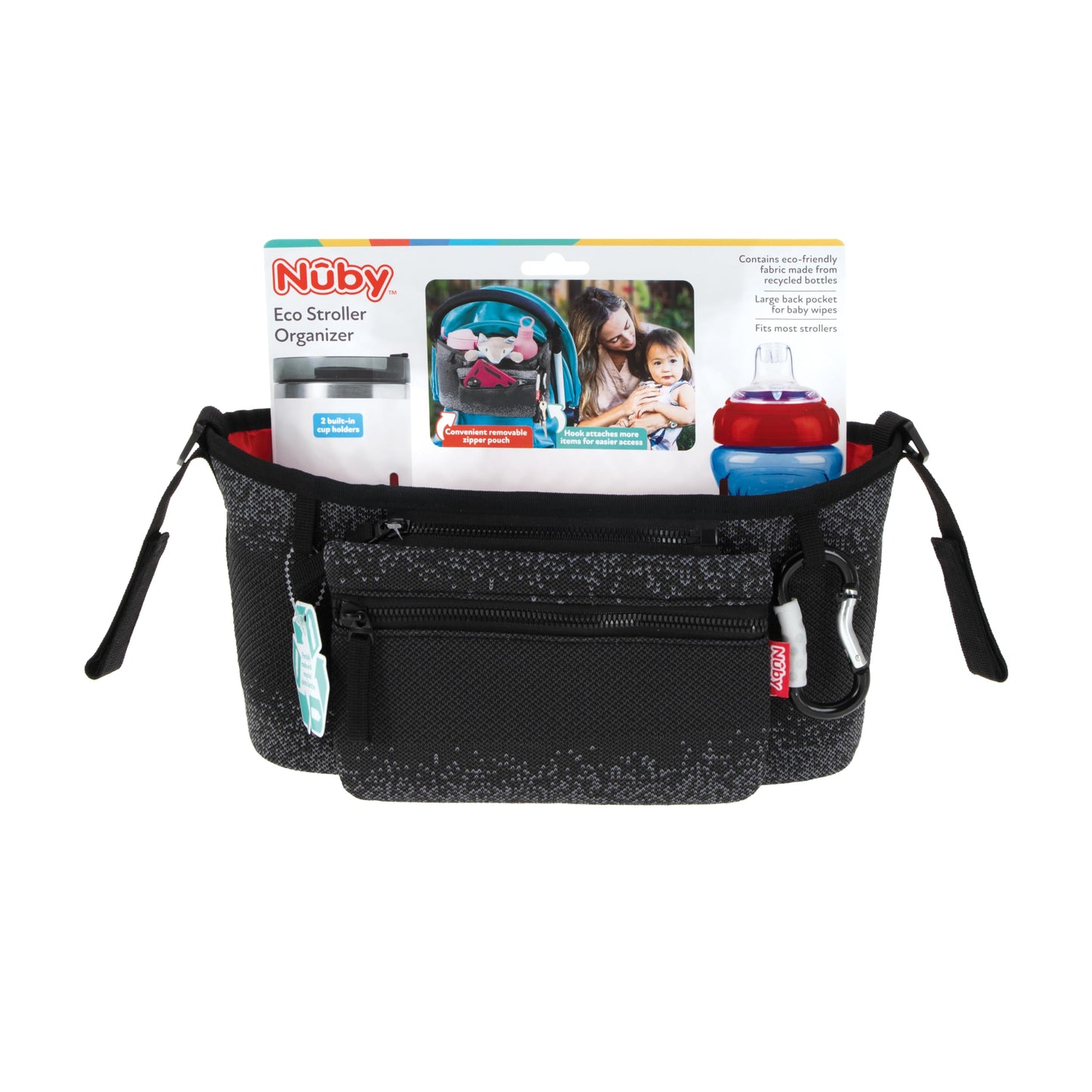 Nuby Eco Baby Stroller Organizer - Includes Carabiner - Stroller Accessories For Babies And Toddlers - Black
