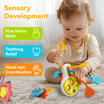 iPlay, iLearn Baby Toy 6-12 Month, Infant Fish Teething Sensory Toy, Toddler Busy Key Activity Fidget Toys, Montessori Learning