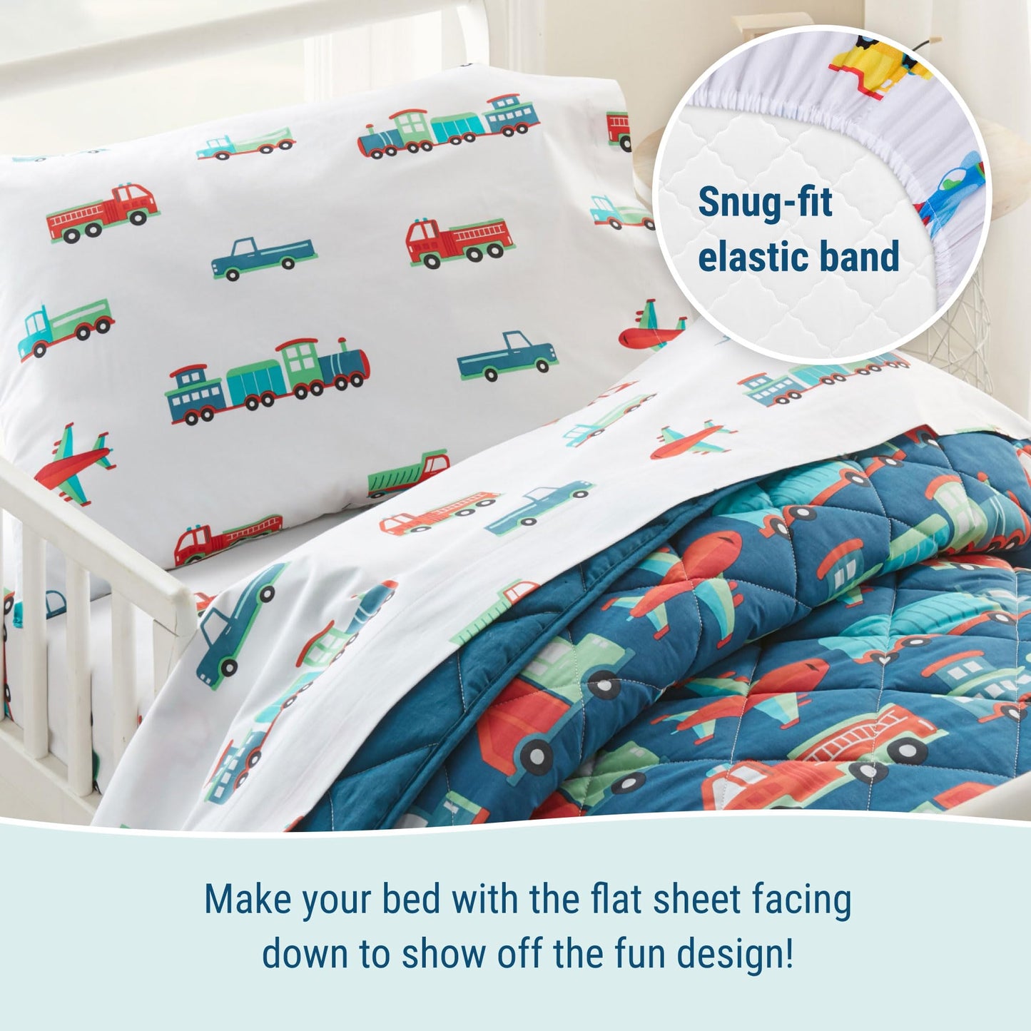 Wildkin Kids 100% Cotton Toddler Sheet Set For Boys & Girls, Bedding Set Includes Top Sheet, Fitted Sheet, Standard Pillow Case,