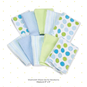 Spasilk Washcloth Wipes Set For Newborn Boys And Girls, Soft Terry Washcloth Set-Pack Of 20, Blue Dot