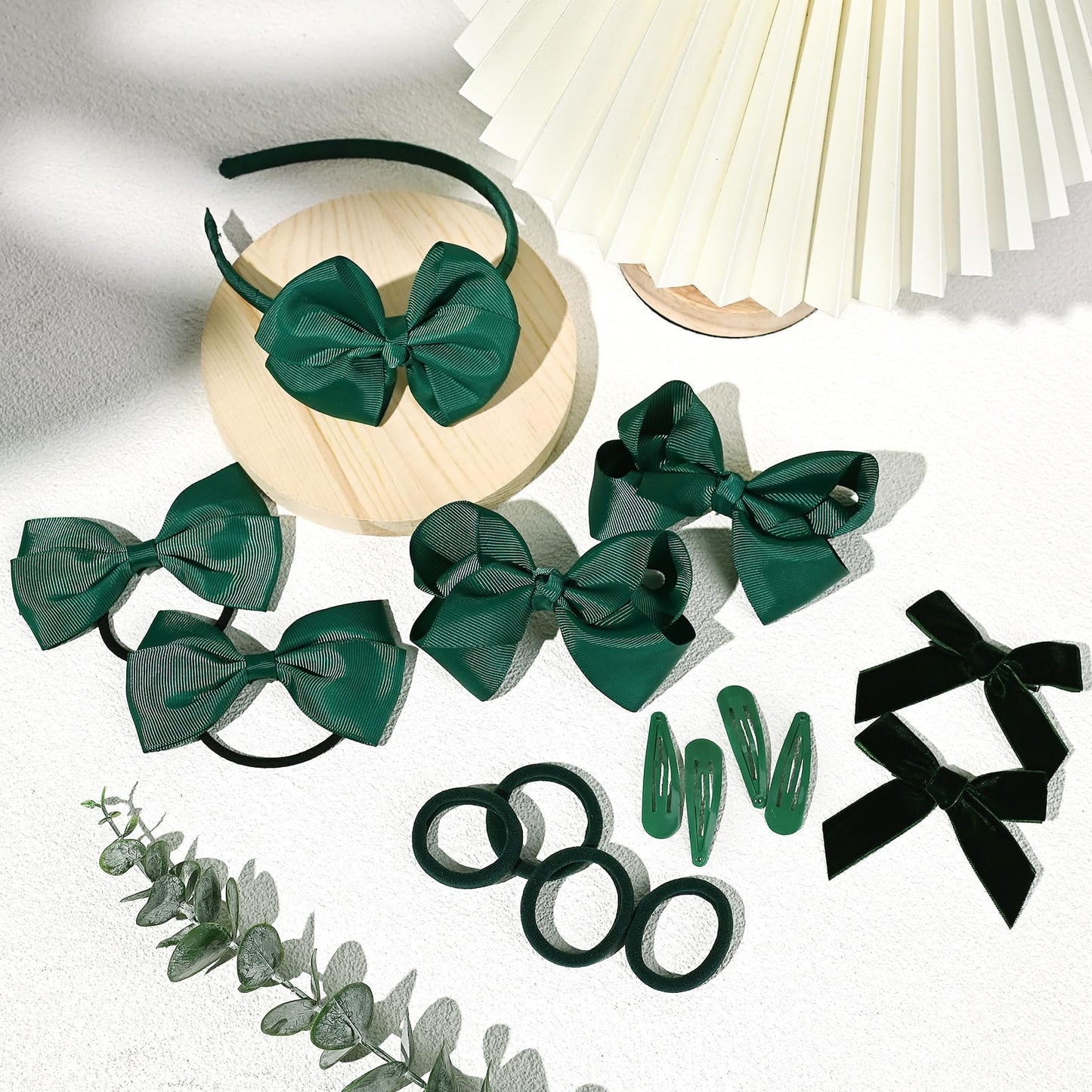 Deeka Dark Green Uniform 15 Pieces Hair Accessories Set - Hair Bows, Hair Clips, Headband, Hair Ties For Little Toddler School G