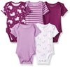 Hanes Baby Bodysuits, Ultimate Flexy Short Sleeve For Boys & Girls, 5-Pack, Purple Fun, 12-18 Months