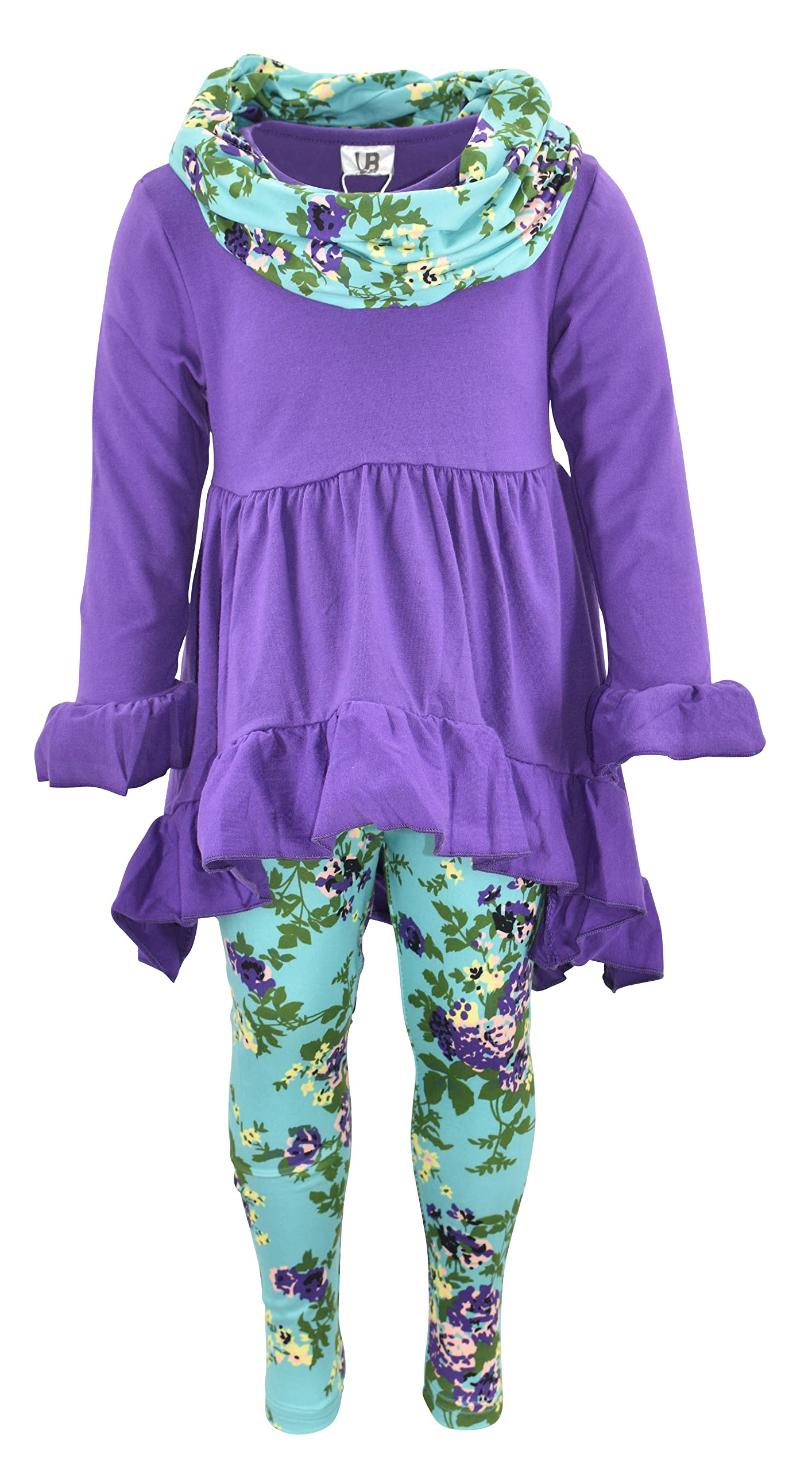 Unique Baby Girls 3 Piece Floral Legging Sets (2T/Xs, Purple)