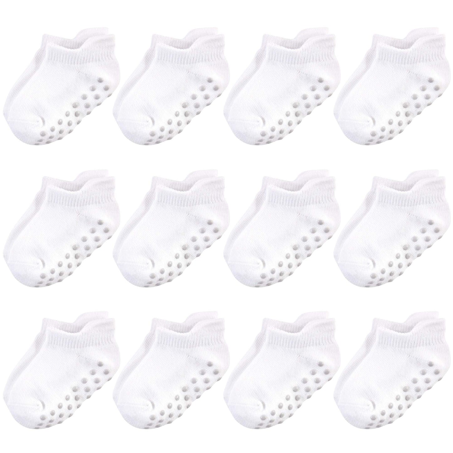 Touched By Nature Baby Organic Cotton Socks With Non-Skid Gripper For Fall Resistance, White No-Show, 12-24 Months