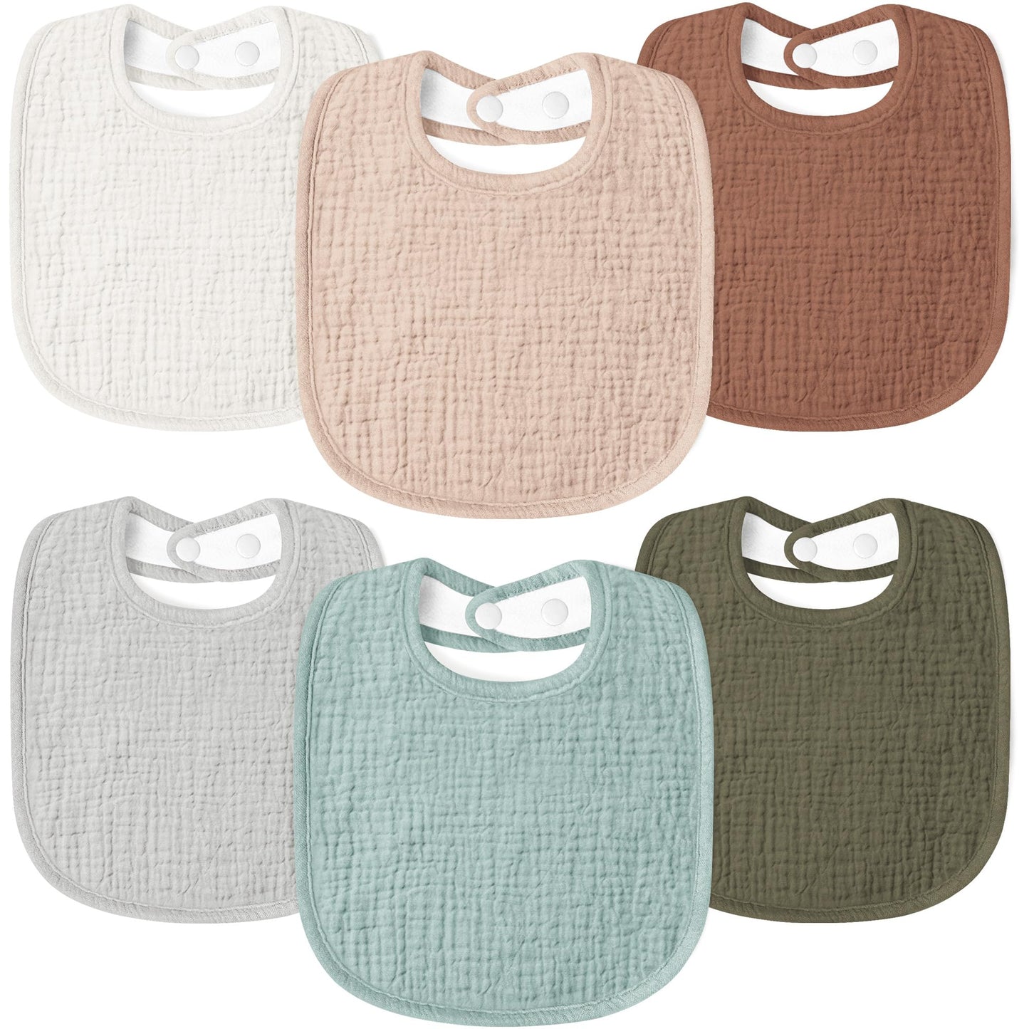 Susurration Muslin Baby Drool Bibs 6Pack Soft Square Adjustable Baby Bandana Bibs For Unisex Girls & Boys (Greenbrown)