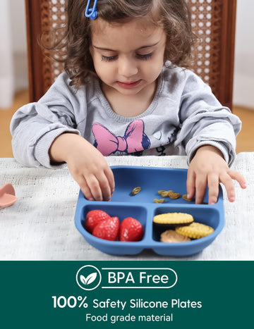 Babelio Powerful Suction Plates For Baby And Toddler, 100% Food Grand Silicone, Divided, Bpa Free, Microwave & Dishwasher Safe,