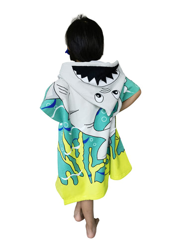 Athaelay Wearable Towel For Kids Toddlers Bath Pool Beach Swim Poncho Cover-Ups Swimwear For Little Boys Girls, Shark Theme With