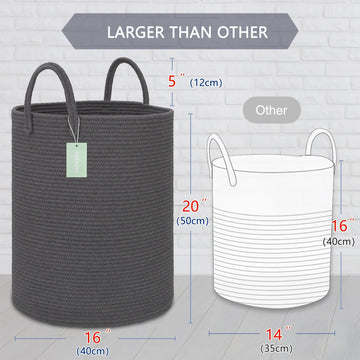 Bosroty Large Cotton Rope Laundry Hamper 65L, Baby Nursery Hamper With Handles, Woven Storage Basket For Living Room Bedroom, Ta