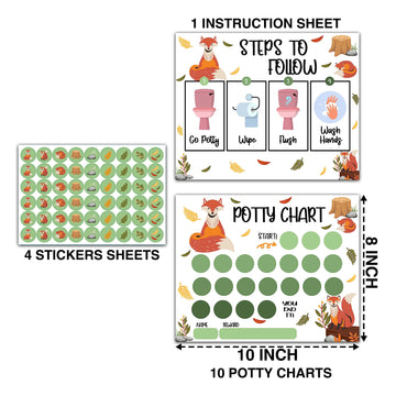Fox Potty Training Sticker Chart, 10 Potty Charts With 216 Round Stickers & 1 Instruction Sheet, Potty Reward Sticker Chart For