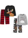 Simple Joys By Carter'S Boys' 4-Piece Pajama Set (Cotton Top & Fleece Bottom), Black Reindeer/Dark Grey Forest Animals/Grey Pola