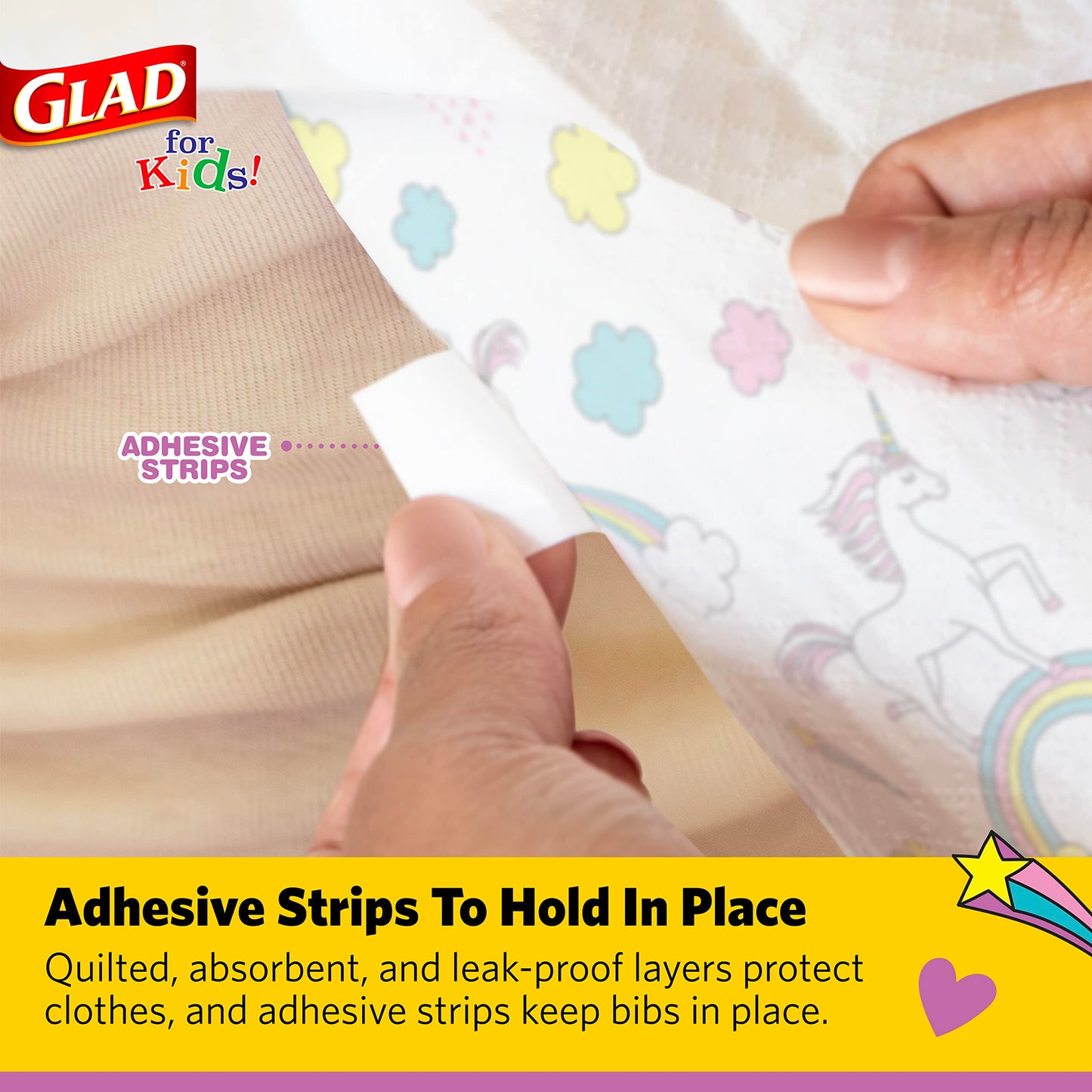 Glad For Kids Unicorn Paper Disposable Bibs With Crumb Catcher For Feeding - Absorbent And Leakproof Eating And Travel Must Have