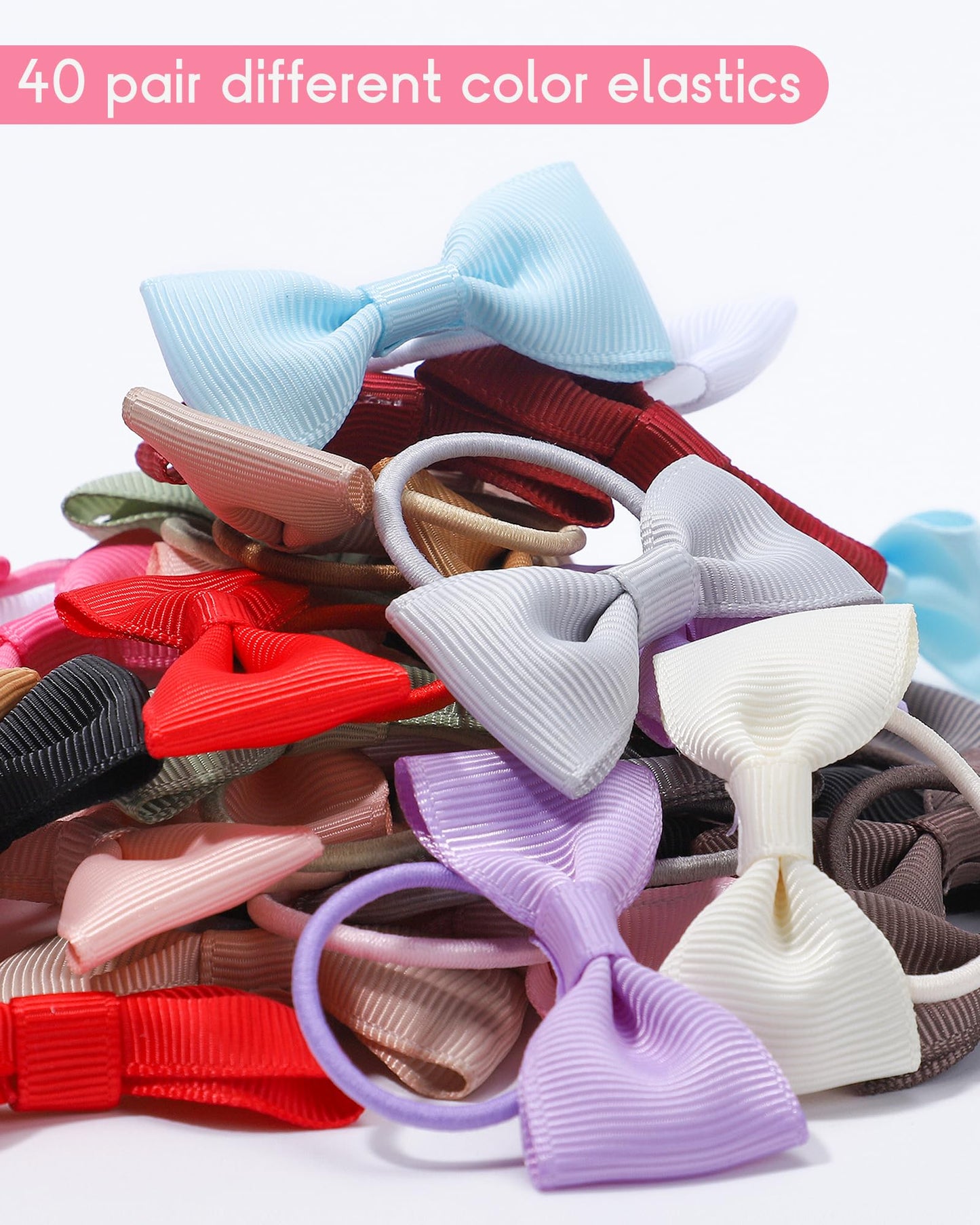 Jollybows 80 Pcs Hair Bow Tie For Girls - Baby Mini Hair Tie Bows Elastic Hair Accessories For Toddler Infant