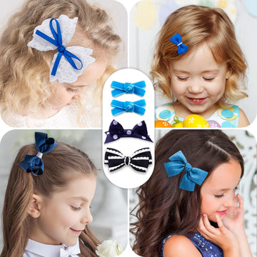 Lmymhmlm 18Pcs Blue Hair Bows For Girls,Toddlers,Teens,Women.Fully Lined Alligator Hair Clips,Cute Hair Ties,Non-Slip Snap Hairp