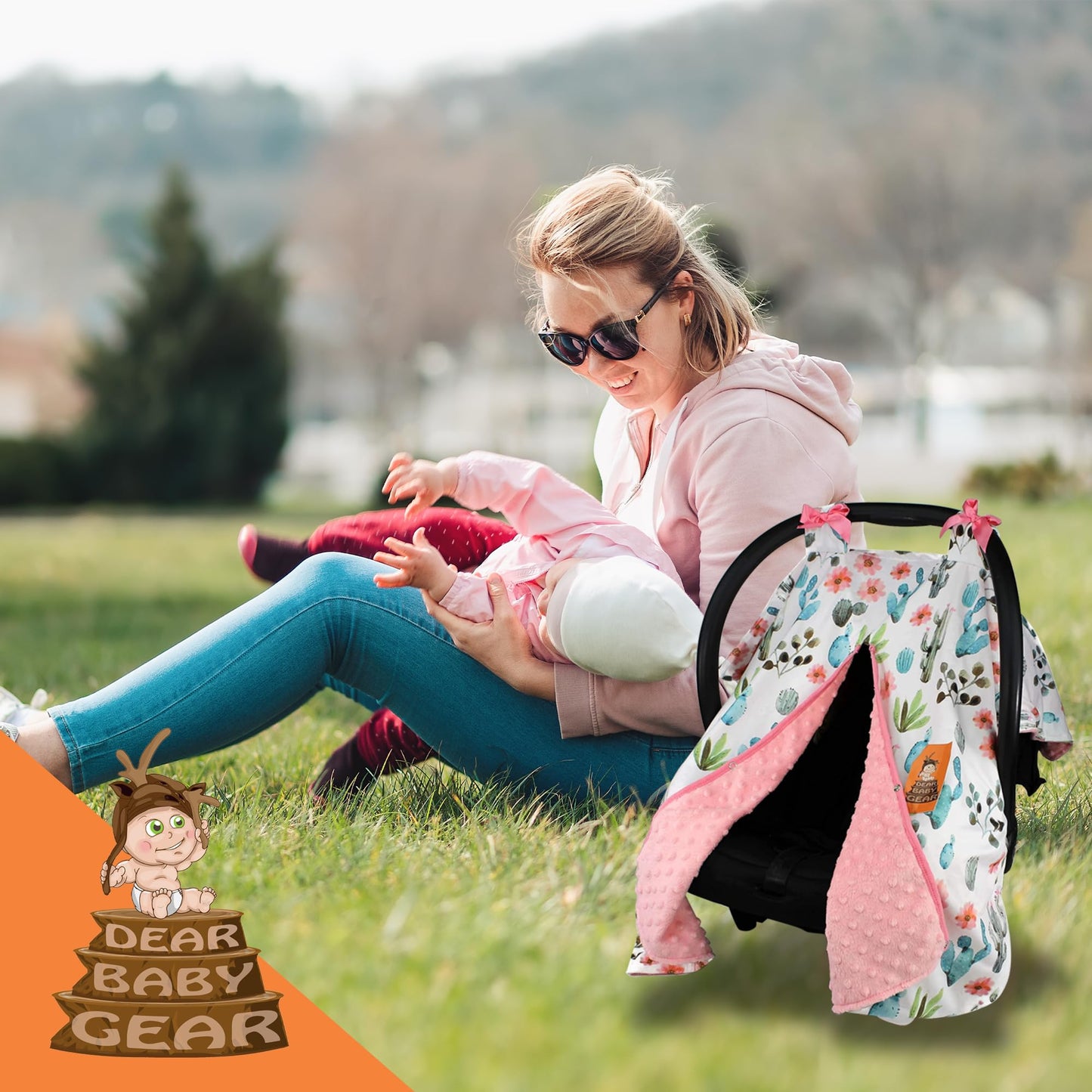 Dear Baby Gear Carseat Canopy With Snap Opening For Girls - Infant Canopies - Nursing Covers - 37' X 29' (Watercolor Cactus Fl
