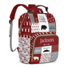 Perarts Woodland Bear Personalized Diaper Bag Backpack for Baby Boy with Name, Red Custom Nappy Nursing Bag for Moms Dads, Custo
