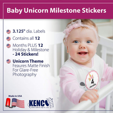 24 Pack Baby Month Stickers And Milestone Stickers By Kenco - Track Your Baby'S First Year Month-By-Month And Holidays! Boys And