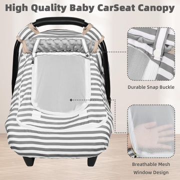Car Seat Cover Baby,Winter Car Seat Covers for Boys Girls,Grey Infant Car Seat,Lined with Minky Dots Fabri, Double-Layer Windows
