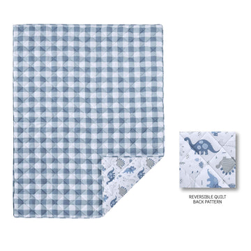 Levtex Baby - Dino Toddler Bed Set - Shades Of Blue And Grey - Dinosaur - 5 Piece Set Includes Reversible Quilt, Fitted Sheet, F