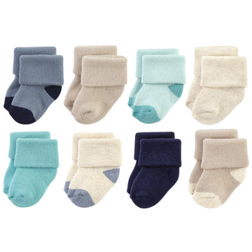 Hudson Baby Unisex Baby Cotton Rich Newborn And Terry Socks, Navy Taupe, 0-6 Months