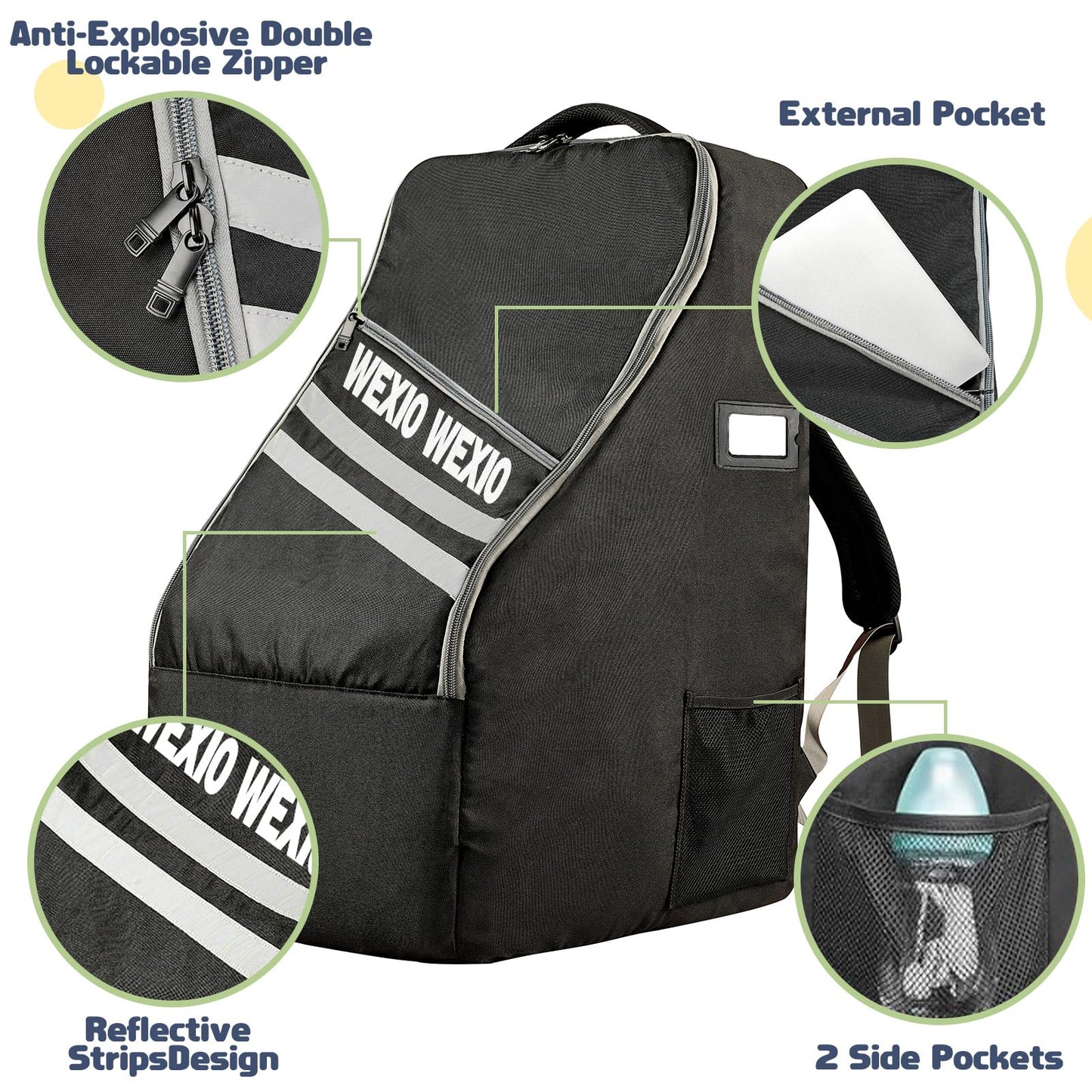 360Thick Padded Car Seat Travel Bag For Airplane ,Waterproof Car Seat Bags For Air Travel ,Heavy Duty Carseat Backpack For Nuna