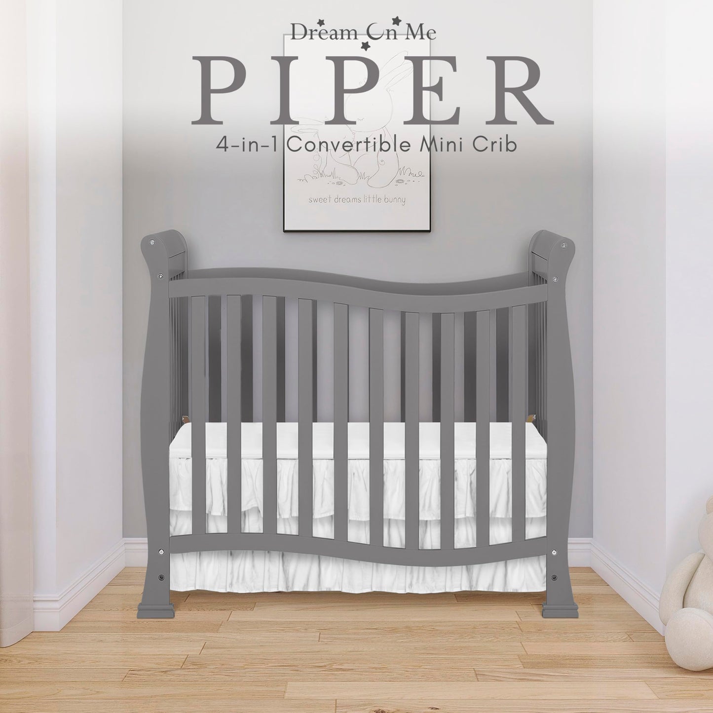 Dream On Me Violet 4-In-1 Convertible Mini Crib In Steel Grey, Greenguard Gold Certified, Jpma Certified, 3 Position Mattress He