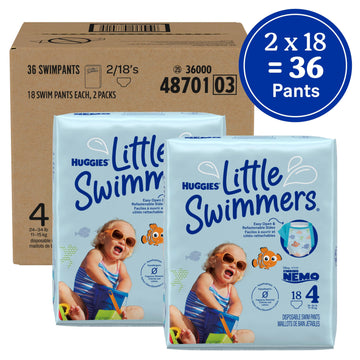 Huggies Little Swimmers Disposable Swim Diapers, Size 4 - Medium (22-37 Lbs), 36 Ct (2 Packs Of 18), Packaging May Vary
