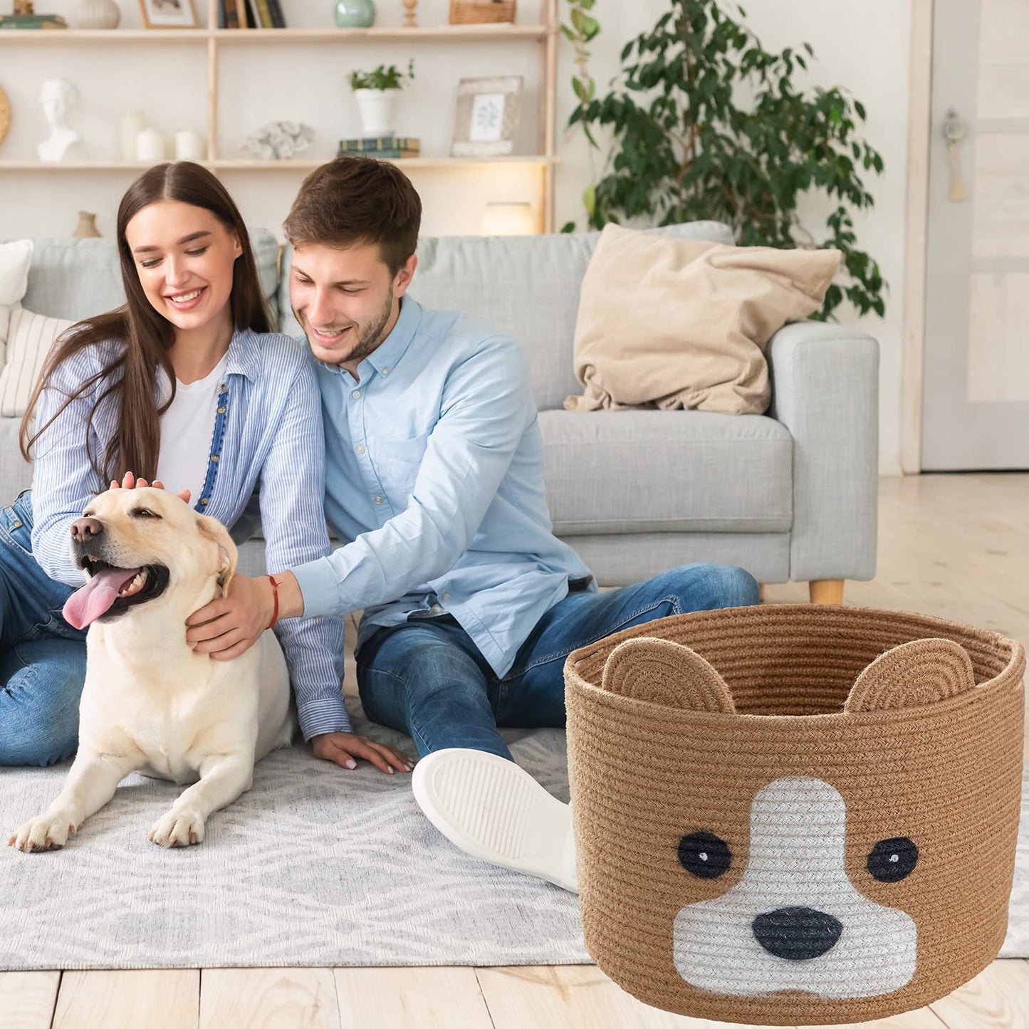 Homeypine Dog Shaped Basket, Large Woven Cotton Rope Animal Storage Basket For Kids, Baby Laundry Basket For Toys, Towels, Blank