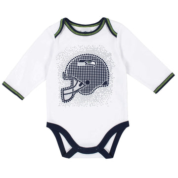 Gerber Nfl Seattle Seahawks 3 Pack Bodysuit Footed Pant And Cap Registry Gift Set, Blue/White Seattle Seahawks, 0-3M