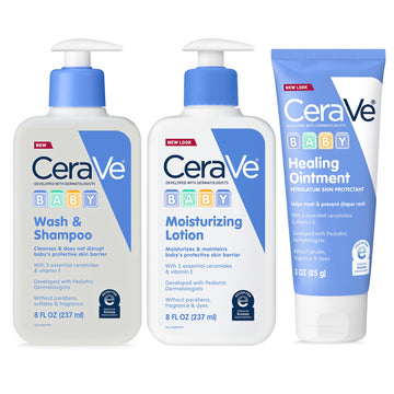 Cerave Baby Bath Set, 8Oz Wash & Shampoo + 8Oz Moisturizing Lotion + 3Oz Healing Ointment, Fragrance, Parabens, Phthalates, & Te