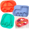 Silicone Compartment Plates- 3 Pk Vehicle Set (Car Train Rocket)- Divided Sections For Easy Grabbing Baby Food Training, Non-Sli