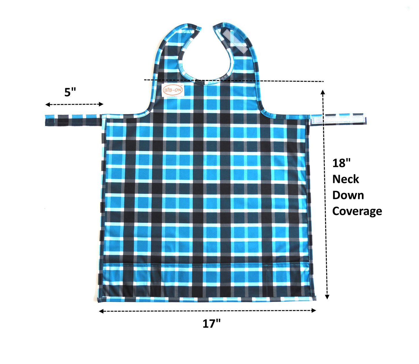 Bib-On, Full-Coverage Bib And Apron Combination For Infant, Baby, Toddler Ages 0-4. (Blue Plaid)