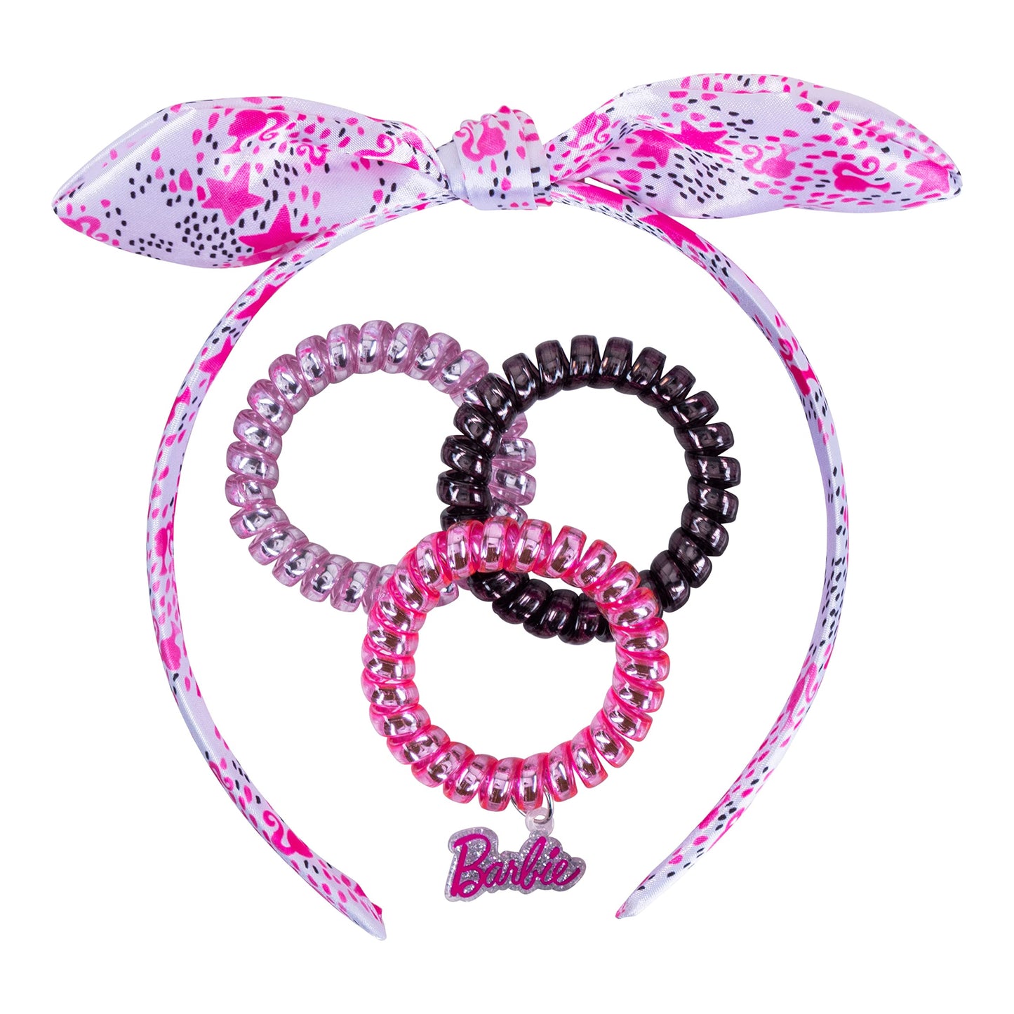 Barbie Headbands For Girls| 4Pc Barbie Toddler Headband And Hair Ties| Knotted Headband Fully Cover By Soft Barbie Designed Fabr