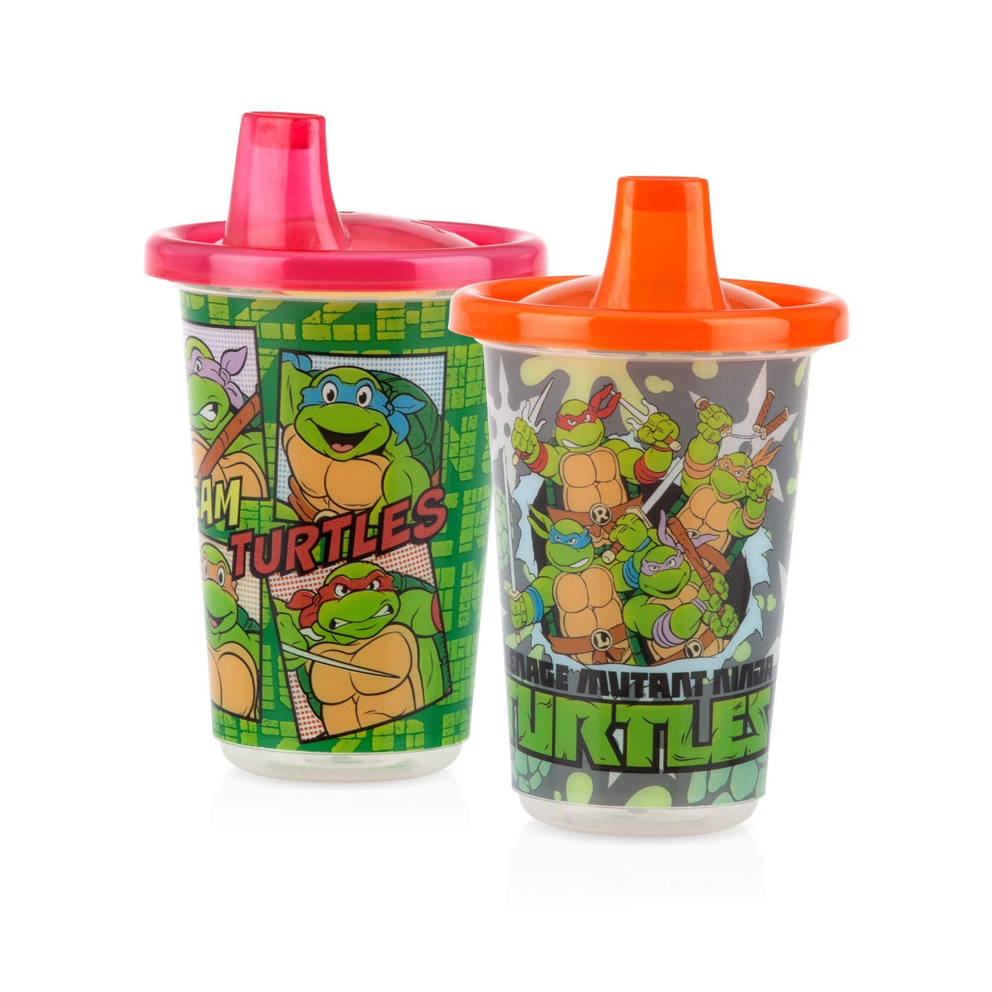 Nuby 6 Pack Wash Or Toss Reusable Cups & Lids With Spout, Nickelodeon Teenage Mutant Ninja Turtles, 10 Oz