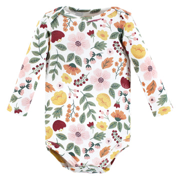 Hudson Baby Unisex Baby Cotton Long-Sleeve Bodysuits Fall Botanical 3-Pack, 9-12 Months