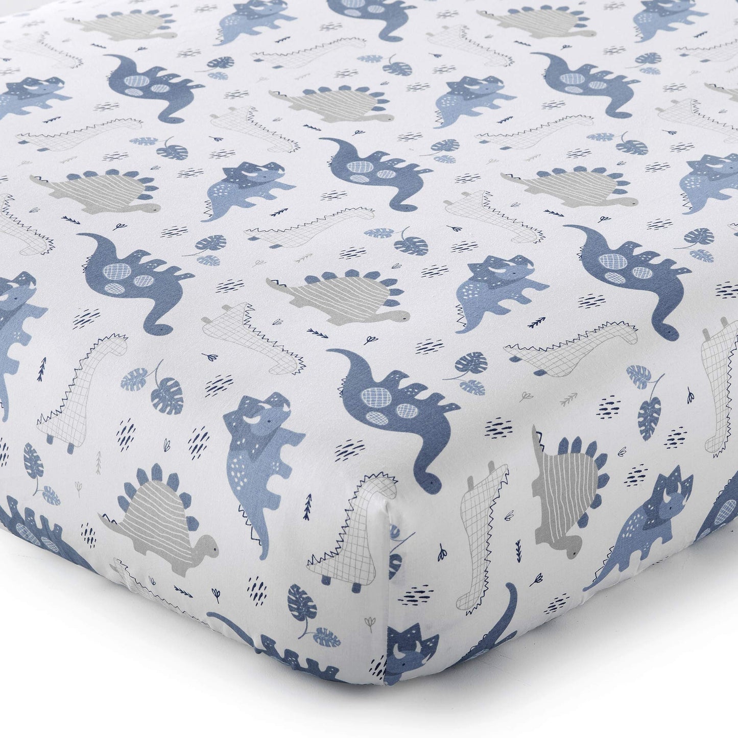 Levtex Baby - Dino Toddler Bed Set - Shades Of Blue And Grey - Dinosaur - 5 Piece Set Includes Reversible Quilt, Fitted Sheet, F
