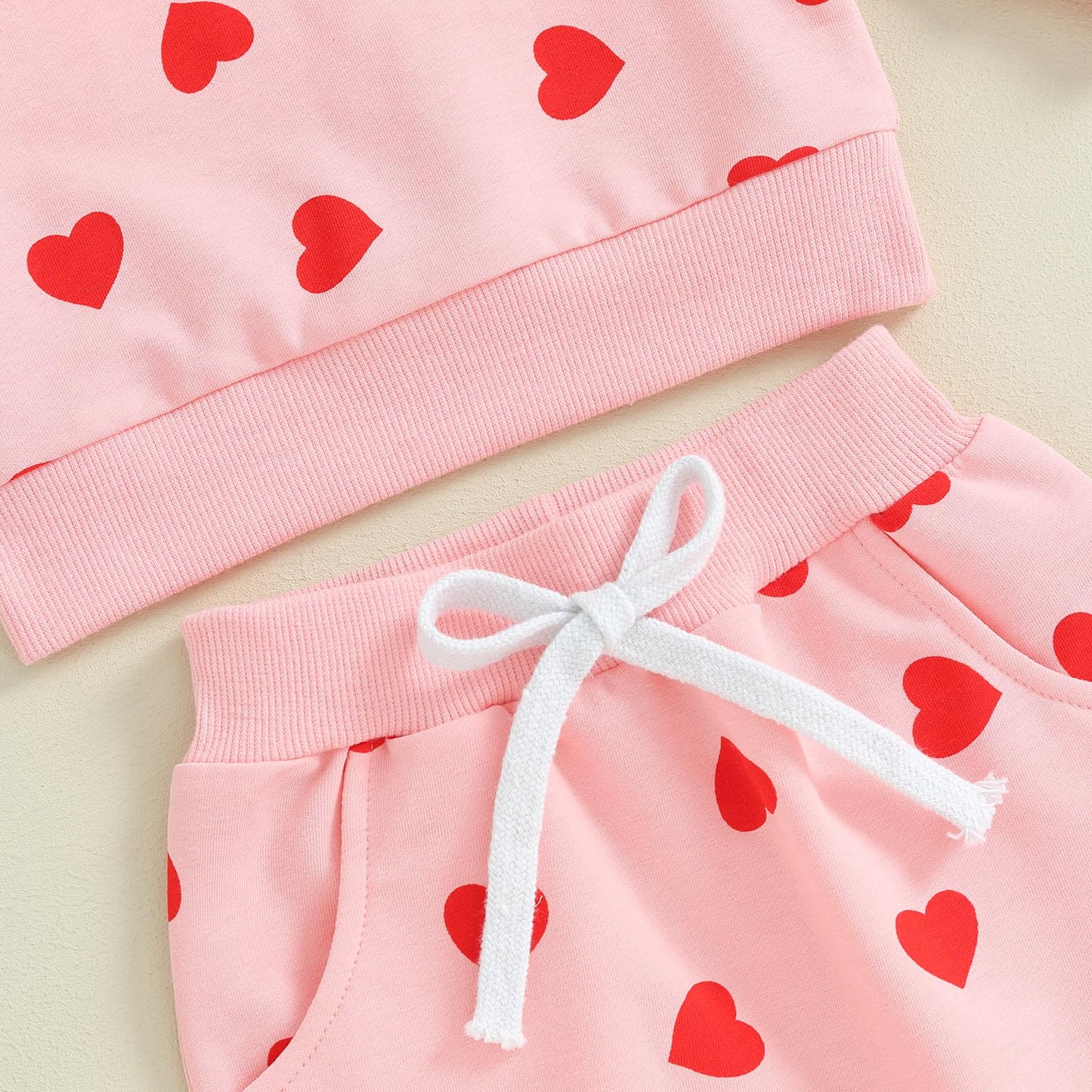 Beqeuewll Toddler Baby Girl Valentine'S Day Outfit Matching Sets Long Sleeve Heart Sweatshirt Jogger Pants Headband 3Pcs (Full H