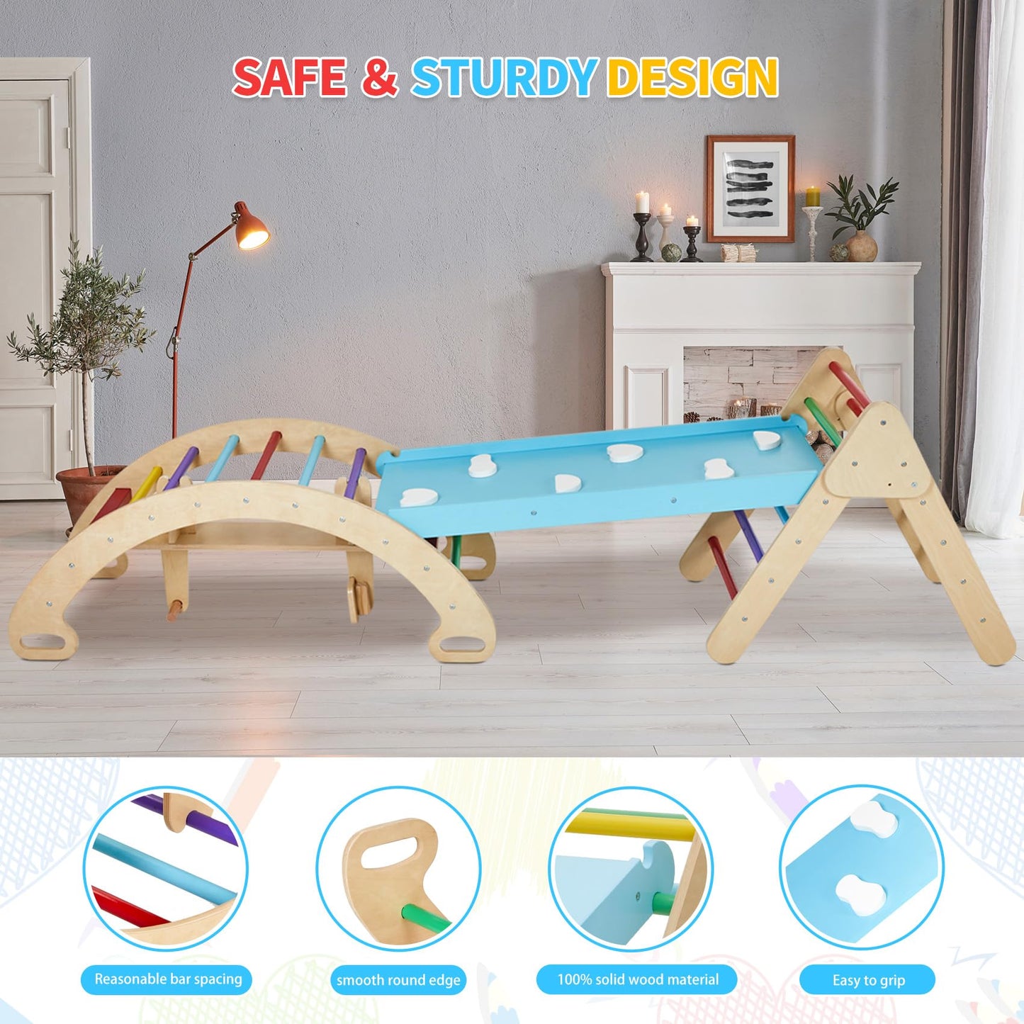 Gome Toddler 5In1 Play Gym With Ramp & Detachable Arch, Indoor Climbing Triangle Set For Sliding Or Rocking